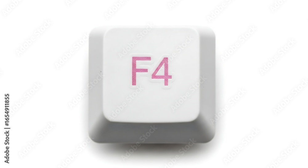 Poster close-up of a single f4 key from a computer keyboard on white