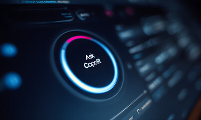 Close-up of a computer screen displaying the "Ask Copilot" logo.