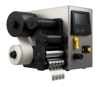 Wide-web label printer with a servo-driven feed system and die-cutting capability for a custom label production house