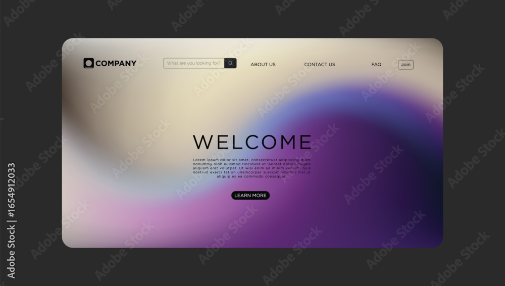 Poster modern website design template with vibrant gradient background for business and technology startups
