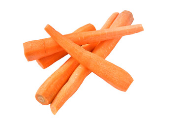 Peeled carrots ready to eat isolated on PNG background.