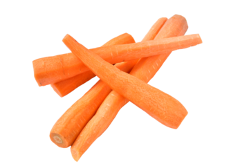 Peeled carrots ready to eat isolated on PNG background.
