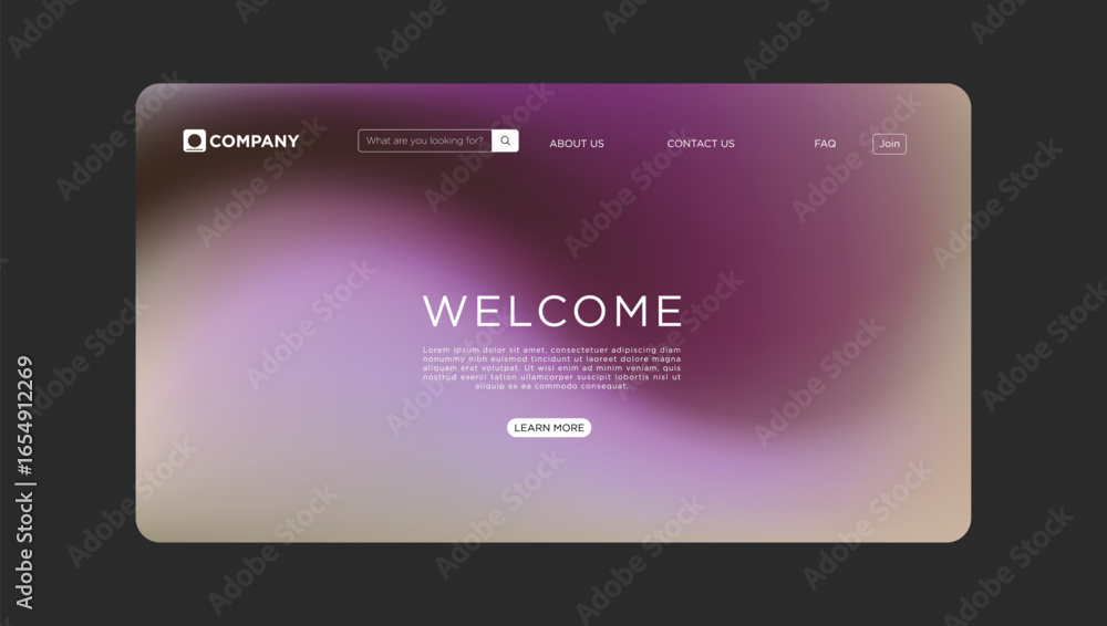 Poster modern website design template with elegant purple gradient and welcome message for your business