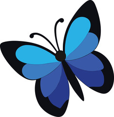 Elegant blue butterfly with a bold black outline for design