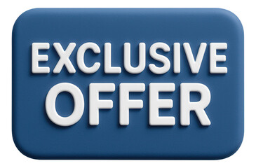 Fototapeta premium Blue rectangular tag with EXCLUSIVE OFFER text in bold white lettering, attention-grabbing retail promo on transparent background.