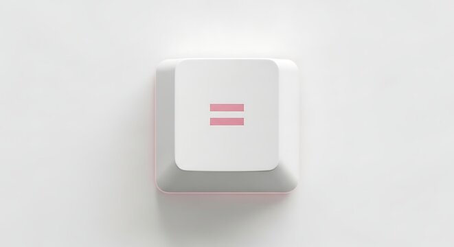 Equals sign on a white keyboard key, mathematical symbol
