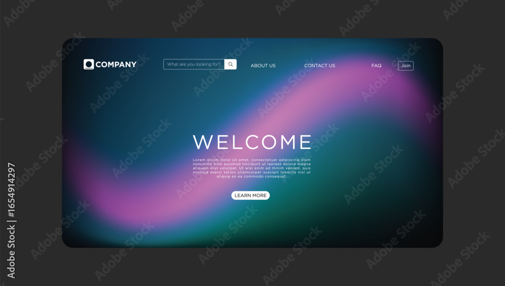Poster modern website landing page showcasing welcome message with vibrant abstract gradient background