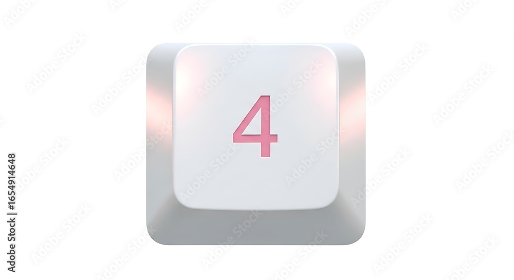 Poster isolated keyboard keycap with number 4 on white background