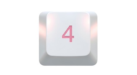 Isolated keyboard keycap with number 4 on white background