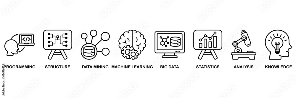 Aufkleber data science banner web icon vector illustration concept for� programming, structure, data mining, m