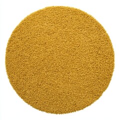 Round mustard rug on white background studio shot top down view showcasing texture and color for home decor and interior design
