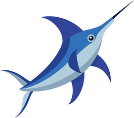 Dynamic swordfish illustration with silver blue body and flowing fins