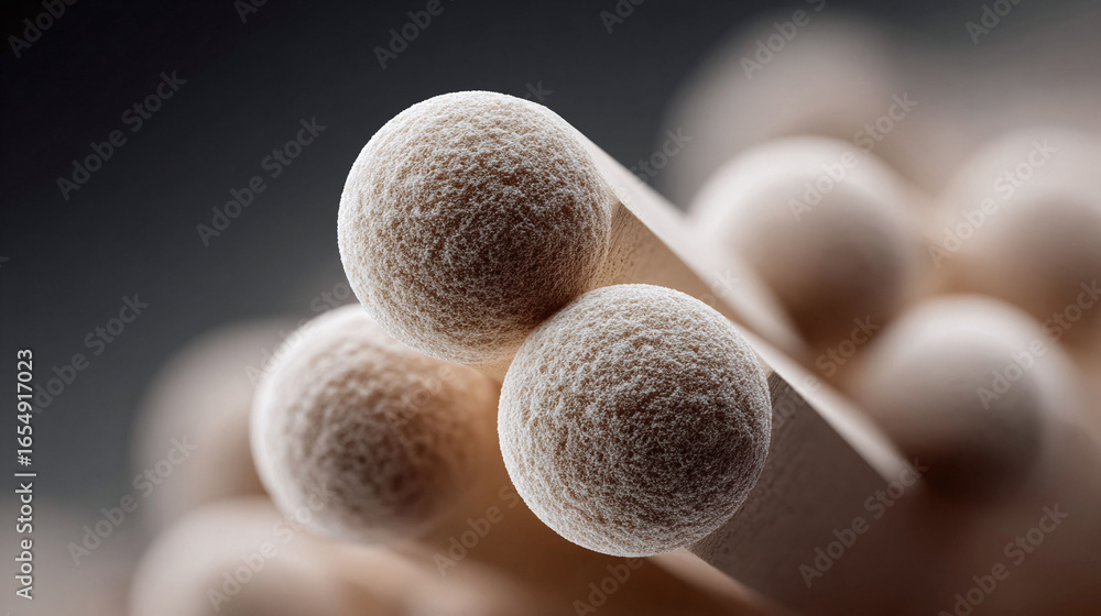 Poster abstract macro image of textured, round objects in a tray, evoking concepts of science, food, fragil