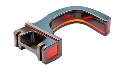 3D rendered metal letter 'H' with glowing accents