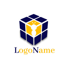 Abstract Cube Logo with Bee Figure