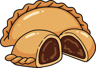 Delicious golden brown pastry filled with rich dark chocolate presented as a whole and a halved treat