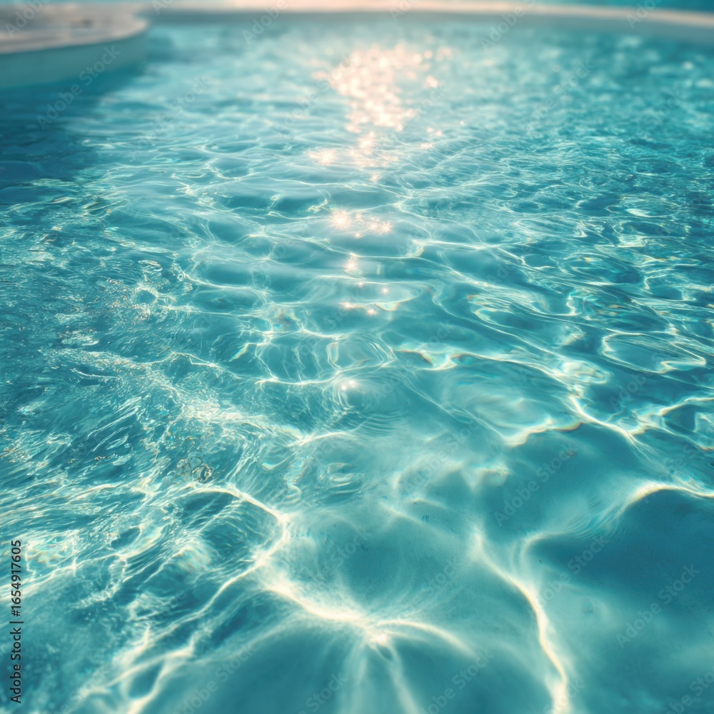 Poster sparkling turquoise swimming pool water surface with sun reflections creating abstract patterns aeri