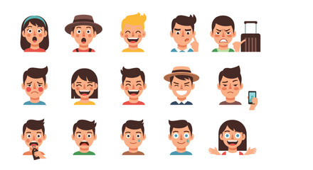 Collection of cartoon people expressing various emotions and reactions in different situations seen here