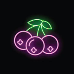 Neon sign showing three glowing cherries, concept for nightlife, bars, fruit shops and organic food