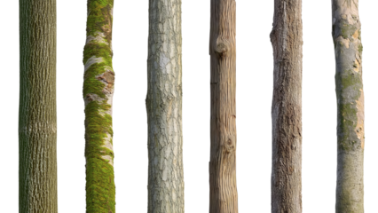 tree trunks on transparent background, cutout