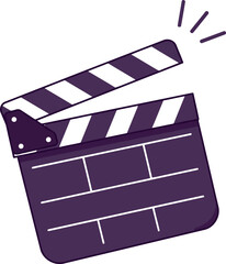 A hand drawn illustration of a purple film clapperboard with white stripes ready to start a movie scene