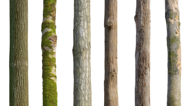 tree trunks on transparent background, cutout