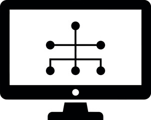 Vector art of computer monitor displaying a network diagram, isolated on white background transparent background