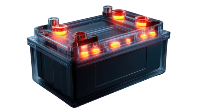 3D render of glowing car battery