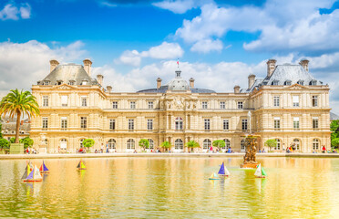 Fototapeta premium Luxembourg garden and famous pond with boats, Paris, France