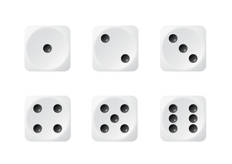 White dice set. Set of dice with numbers. Vector illustration