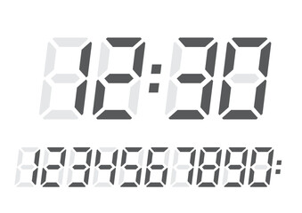 digital clock numbers on white background. Vector illustration