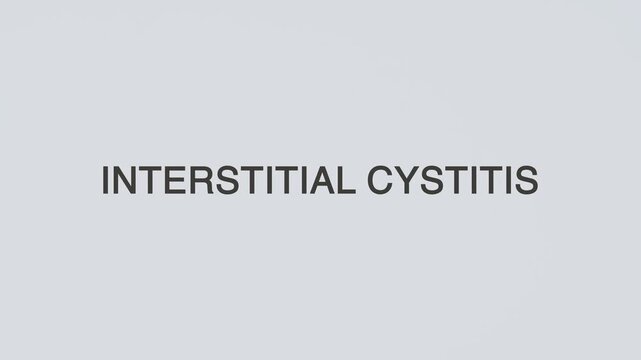 Hand holds stethoscope over the word &ldquo;Interstitial Cystitis&rdquo; on white background, illustrating medical diagnosis, patient care, bladder health, and professional healthcare evaluation