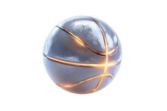 Metallic basketball, glowing lines
