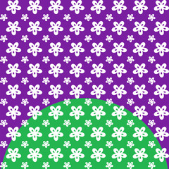  White Floral Seamless Pattern with Purple & Green