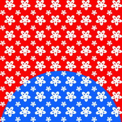  White Floral Seamless Pattern with Red and Blue