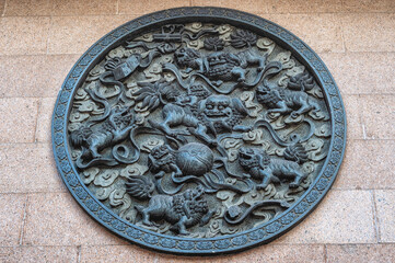 Lions Panel in Jing An Tranquility Temple - Shanghai.