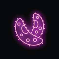 Neon sign illustrating two purple bacteria with a black background, perfect for topics like microbiology and disease
