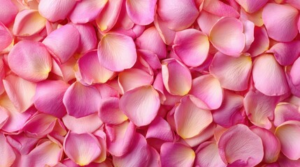 Fototapeta premium Overlapping Rose Petals in Pink and Cream Colors from Above for Background or Texture Floral Beauty
