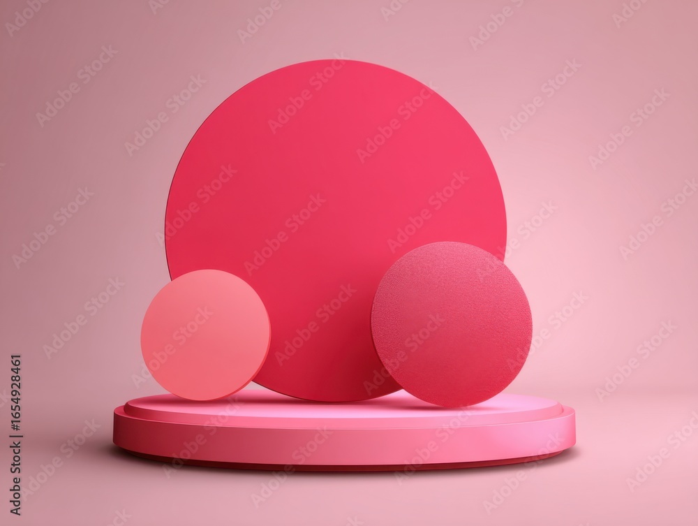 Poster abstract pink geometric shapes arrangement on platform studio shot for product display presentation 