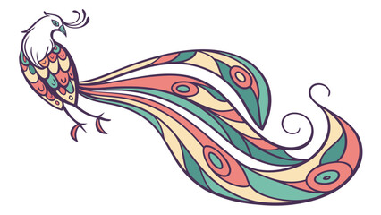 Stylized peacock illustration with colorful plumage and decorative tail feathers design element vector