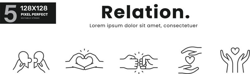 Relation line Icon Set collection . love, friendship, family . Linear pictograms Isolated Vector Illustration	
