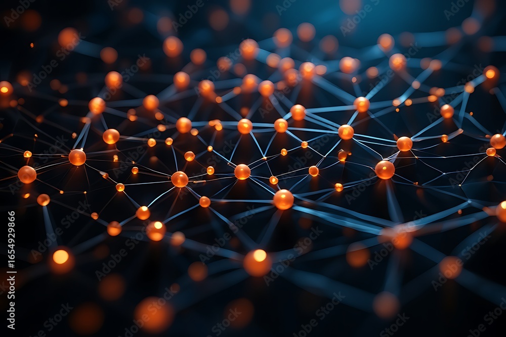 Poster abstract glowing network of nodes and connections representing data and technology