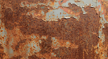 Rust and flaking paint create a textural abstract surface with earthy, industrial and aged undertones.