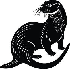 Elegant Black and White Illustration of an Otter on white background