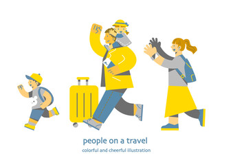 Young family enjoying a trip with children Colorful and fun flat illustration