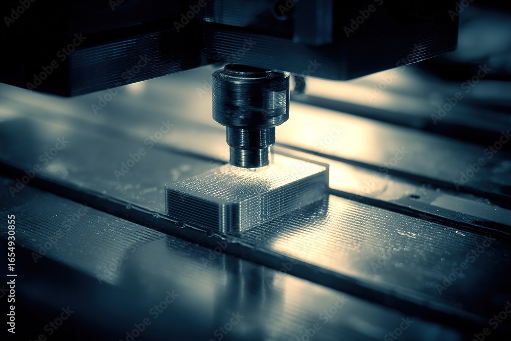 Poster precision machining process taking place on a cnc milling machine in a modern workshop