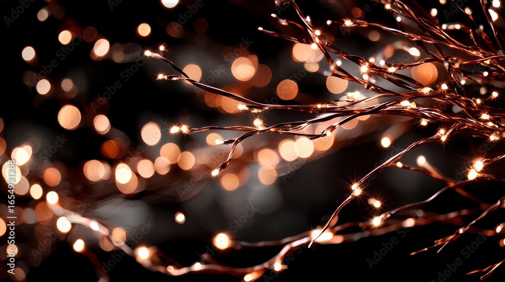 Poster tree branch with lights on it. the lights are on the branches and twigs. the branch is lit up and it