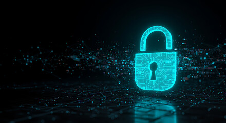 Digital padlock symbolizing cybersecurity with intricate network details for online protection and safety.