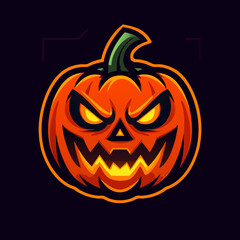 Fototapeta premium Halloween Pumpkin Jack-o'-lantern with a Scary Face, Glowing Eyes, and Sharp Teeth, Traditional Spooky Decoration