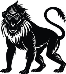 Obraz premium Black and White Illustration of a Powerful Baboon on white background
